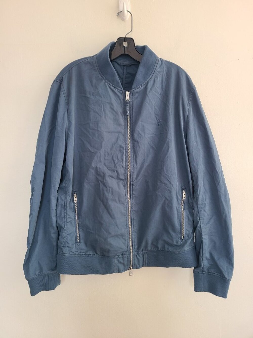 AllSaints Bassett Long Sleeve Bomber Jacket In Jackson Blue Men's Size L